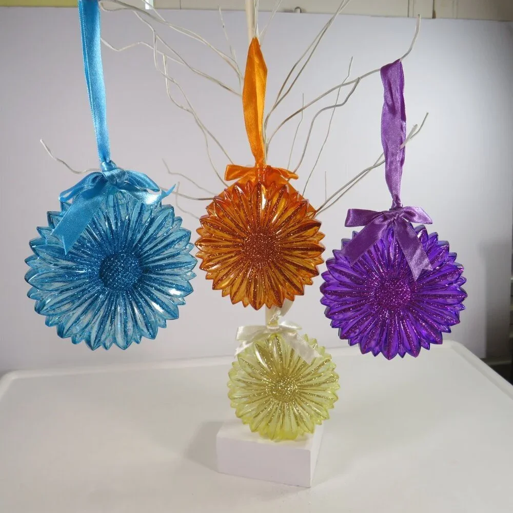 Glittered Flower (4) Ornaments for tree, wall or tucked in arrangements Spring